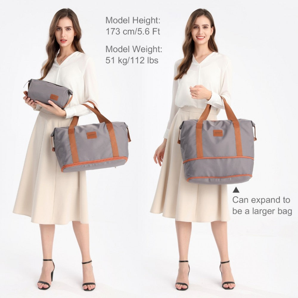 EA2212 - KONO TWO PIECES EXPANDABLE DURABLE WATERPROOF TRAVEL DUFFEL BAG SET - GREY AND BROWN - The Baggage Shop