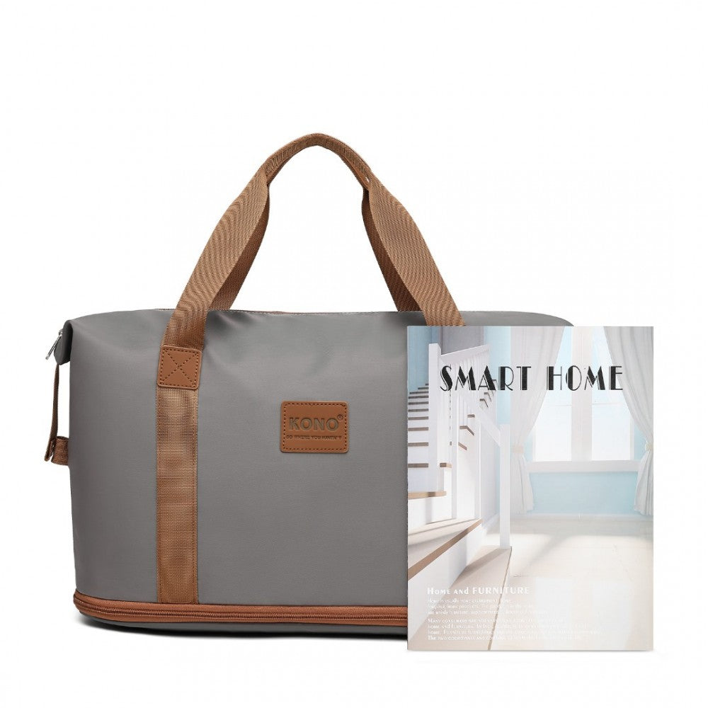 EA2212 - KONO TWO PIECES EXPANDABLE DURABLE WATERPROOF TRAVEL DUFFEL BAG SET - GREY AND BROWN - The Baggage Shop