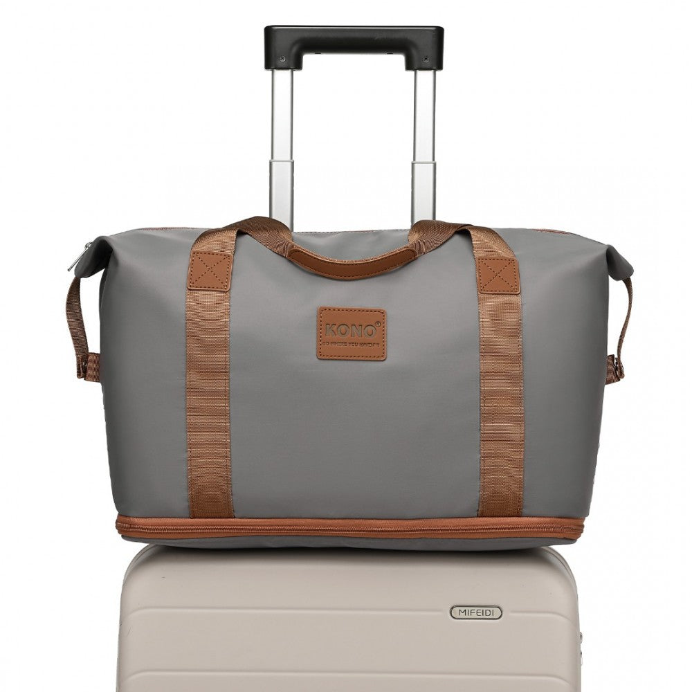 EA2212 - KONO TWO PIECES EXPANDABLE DURABLE WATERPROOF TRAVEL DUFFEL BAG SET - GREY AND BROWN - The Baggage Shop