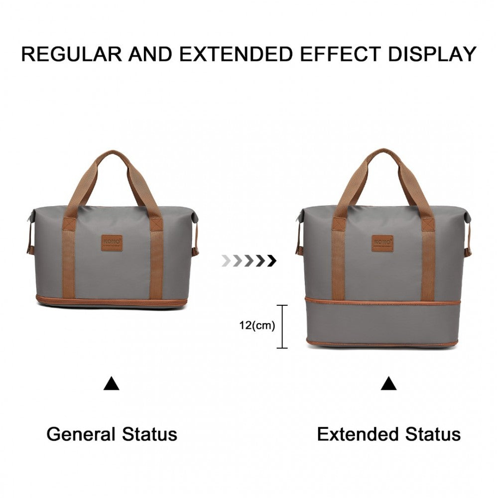 EA2212 - KONO TWO PIECES EXPANDABLE DURABLE WATERPROOF TRAVEL DUFFEL BAG SET - GREY AND BROWN - The Baggage Shop