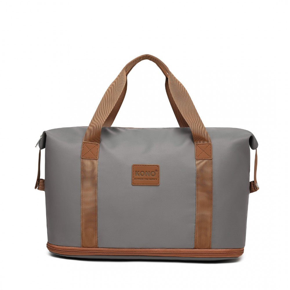EA2212 - KONO TWO PIECES EXPANDABLE DURABLE WATERPROOF TRAVEL DUFFEL BAG SET - GREY AND BROWN - The Baggage Shop
