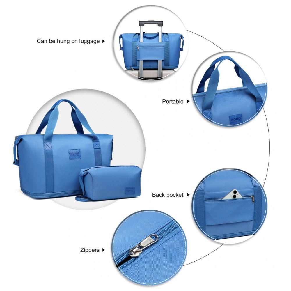 EA2212 - KONO TWO PIECES EXPANDABLE DURABLE WATERPROOF TRAVEL DUFFEL BAG SET - NAVY - The Baggage Shop