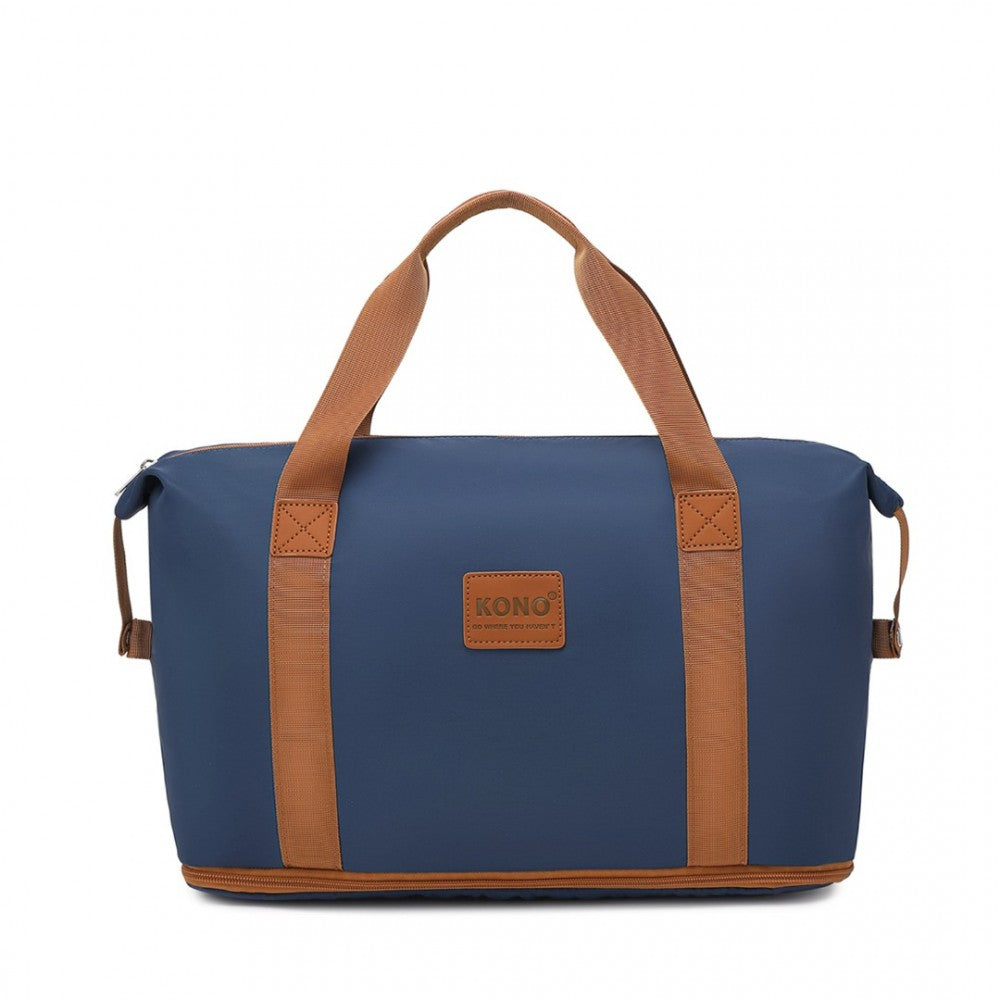 EA2212 - KONO TWO PIECES EXPANDABLE DURABLE WATERPROOF TRAVEL DUFFEL BAG SET - NAVY AND BROWN - The Baggage Shop