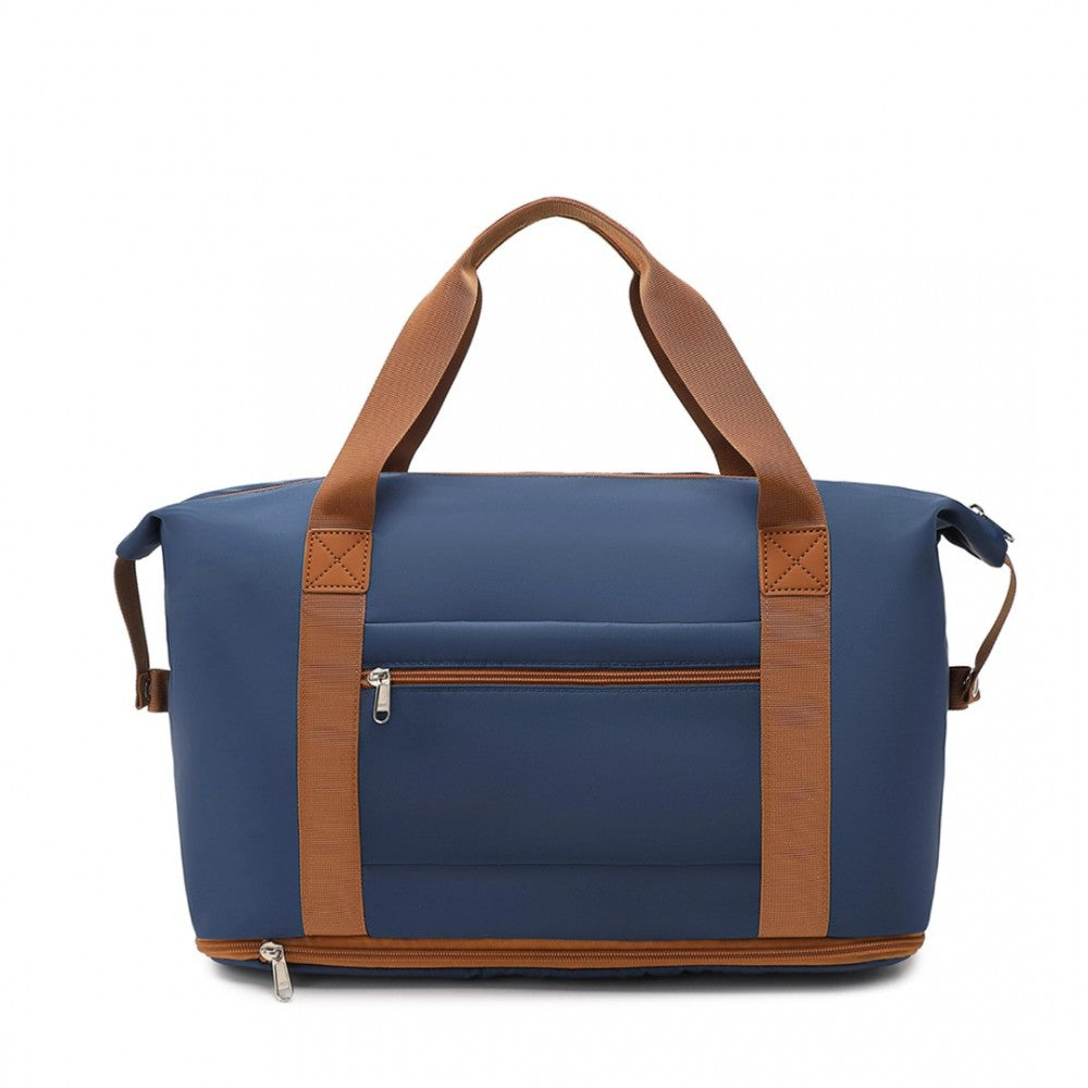 EA2212 - KONO TWO PIECES EXPANDABLE DURABLE WATERPROOF TRAVEL DUFFEL BAG SET - NAVY AND BROWN - The Baggage Shop
