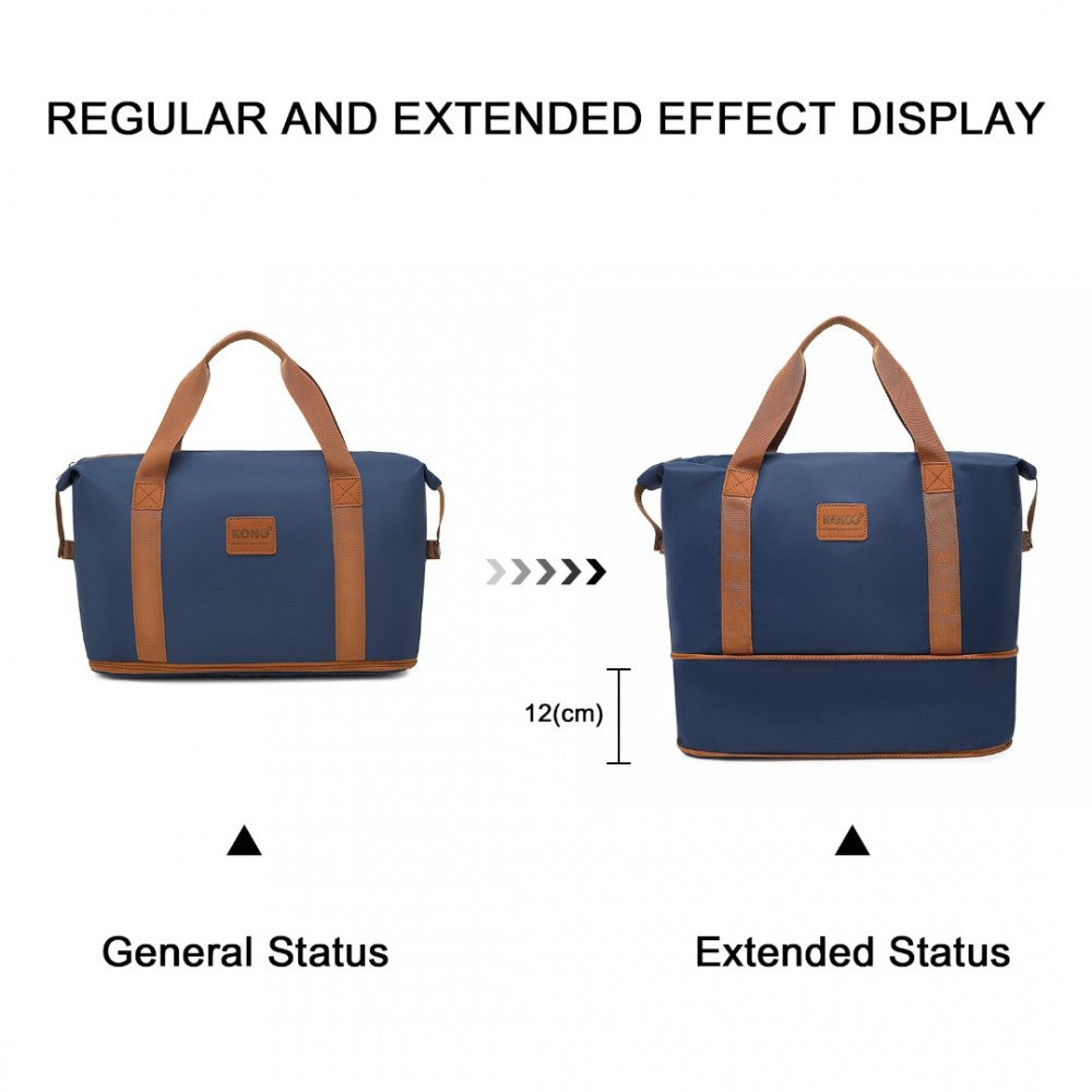 EA2212 - KONO TWO PIECES EXPANDABLE DURABLE WATERPROOF TRAVEL DUFFEL BAG SET - NAVY AND BROWN - The Baggage Shop