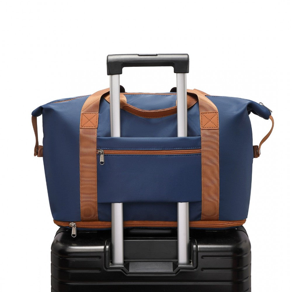 EA2212 - KONO TWO PIECES EXPANDABLE DURABLE WATERPROOF TRAVEL DUFFEL BAG SET - NAVY AND BROWN - The Baggage Shop