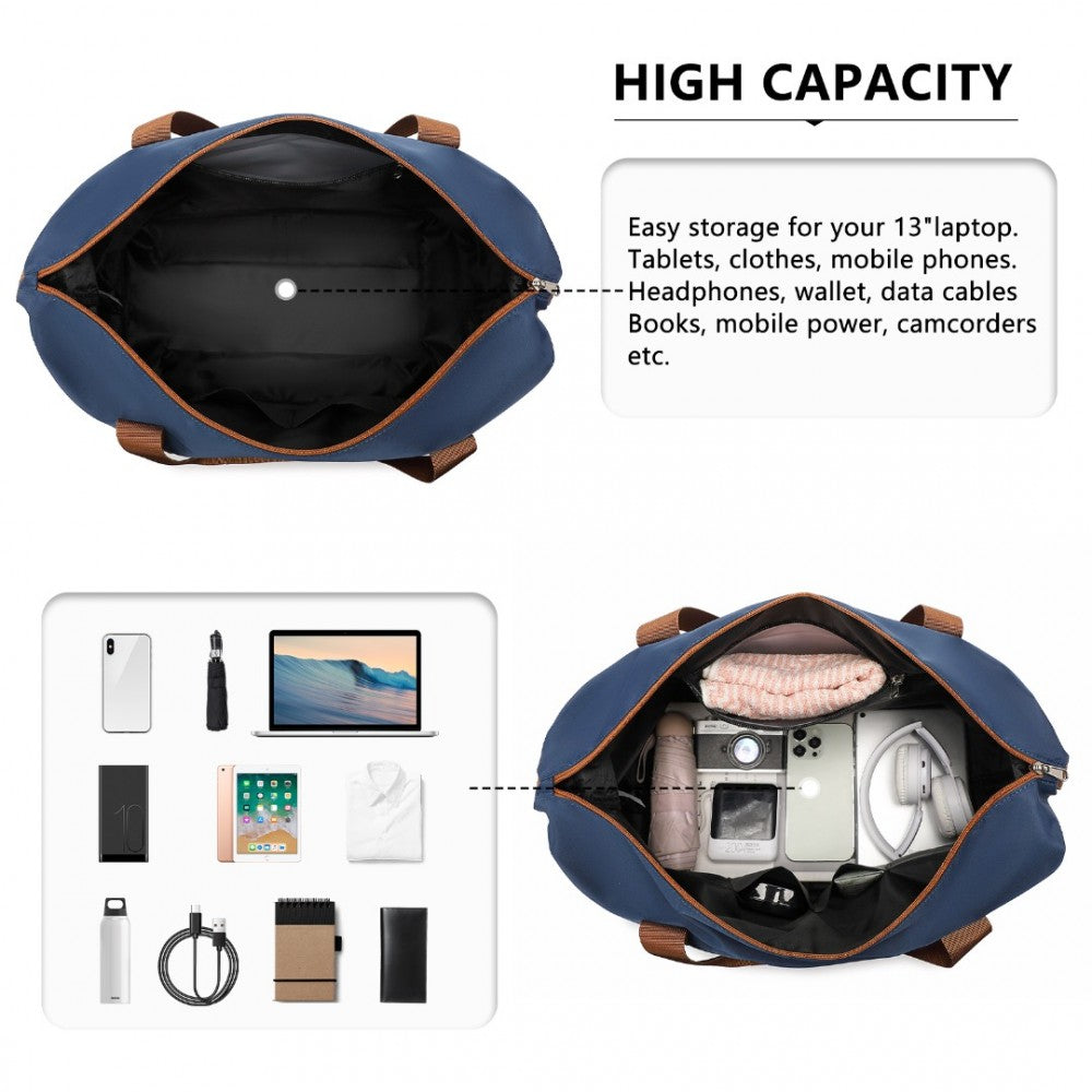EA2212 - KONO TWO PIECES EXPANDABLE DURABLE WATERPROOF TRAVEL DUFFEL BAG SET - NAVY AND BROWN - The Baggage Shop