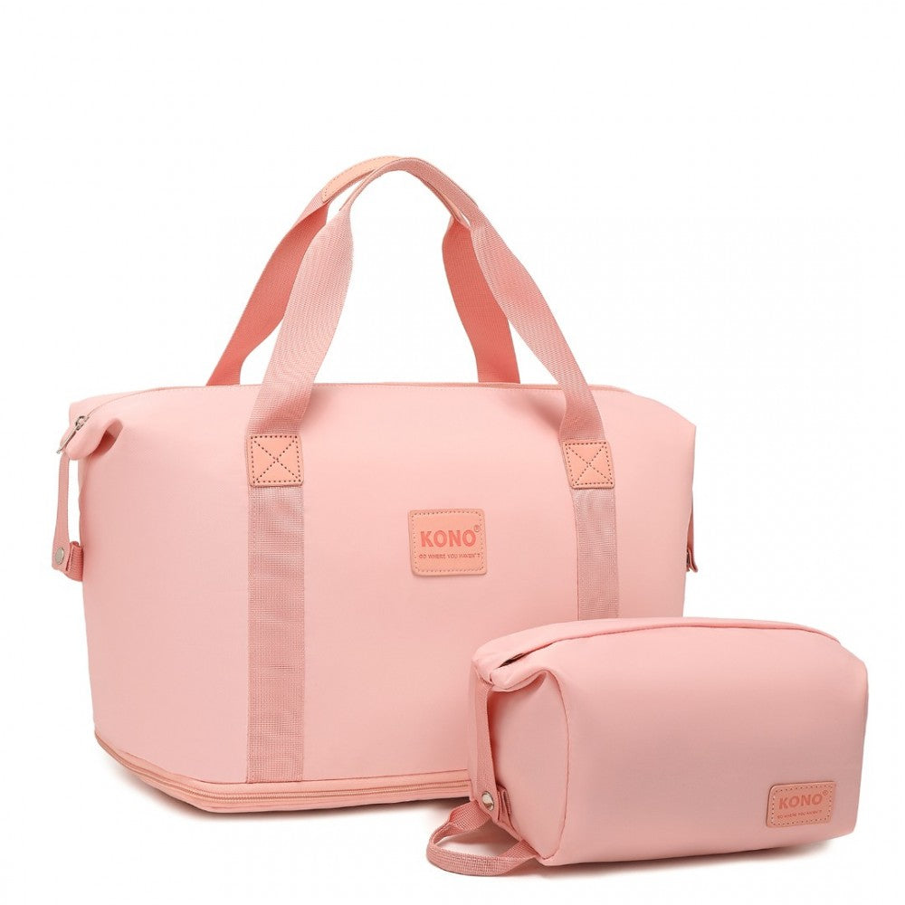 EA2212 - KONO TWO PIECES EXPANDABLE DURABLE WATERPROOF TRAVEL DUFFEL BAG SET - PINK - The Baggage Shop