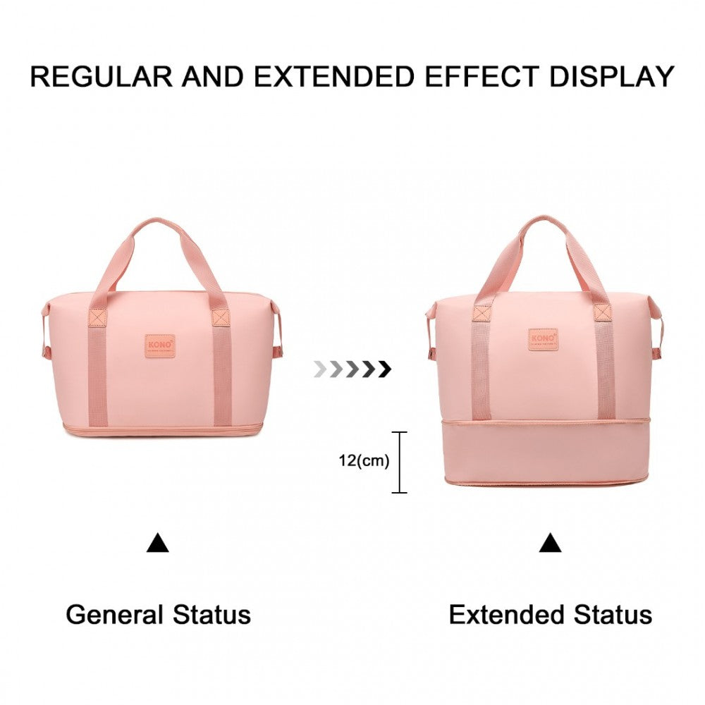 EA2212 - KONO TWO PIECES EXPANDABLE DURABLE WATERPROOF TRAVEL DUFFEL BAG SET - PINK - The Baggage Shop
