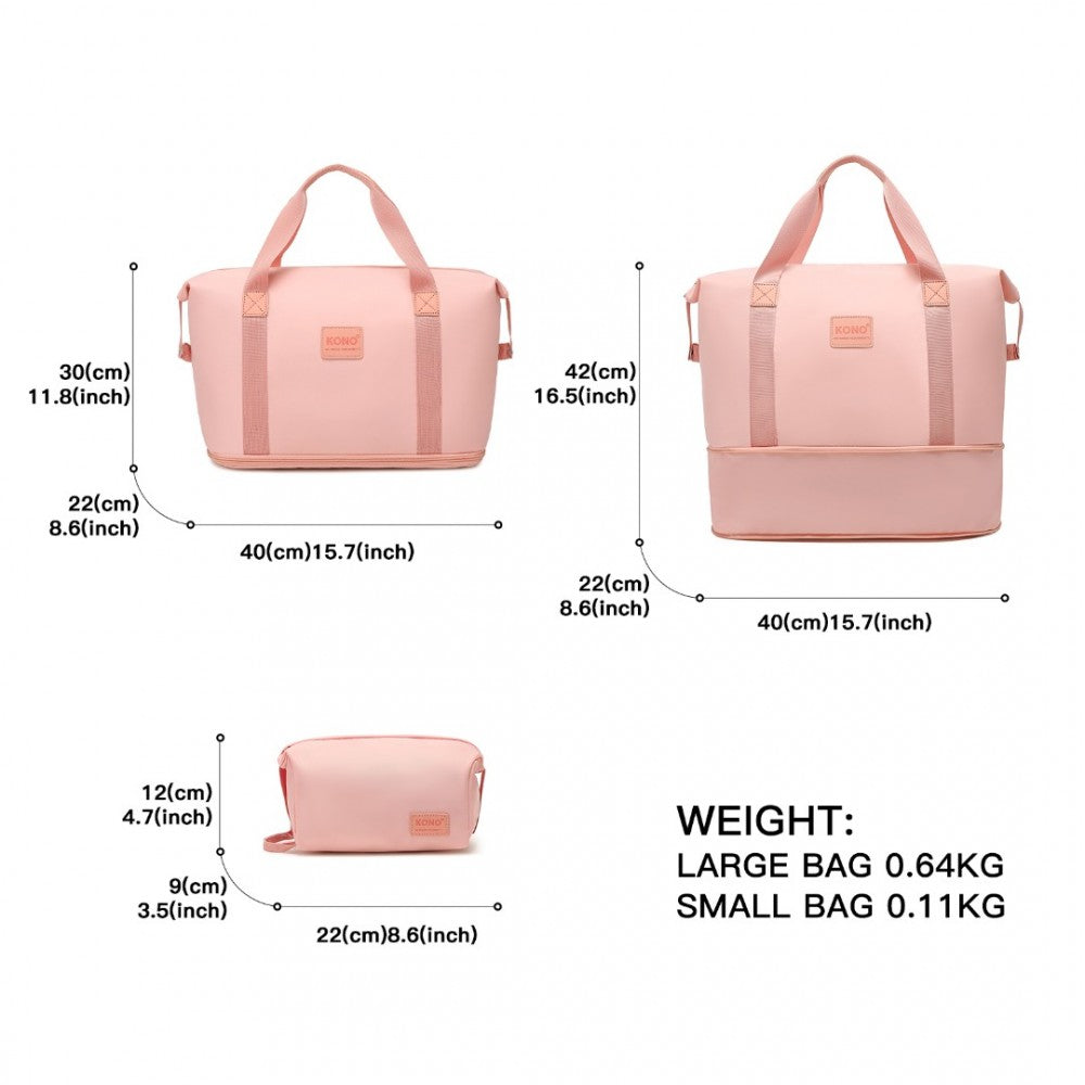 EA2212 - KONO TWO PIECES EXPANDABLE DURABLE WATERPROOF TRAVEL DUFFEL BAG SET - PINK - The Baggage Shop