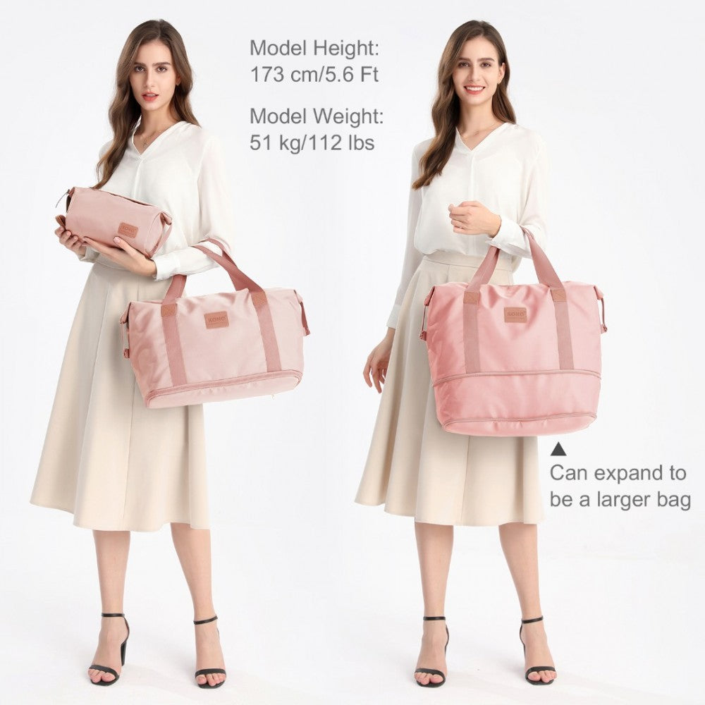 EA2212 - KONO TWO PIECES EXPANDABLE DURABLE WATERPROOF TRAVEL DUFFEL BAG SET - PINK - The Baggage Shop