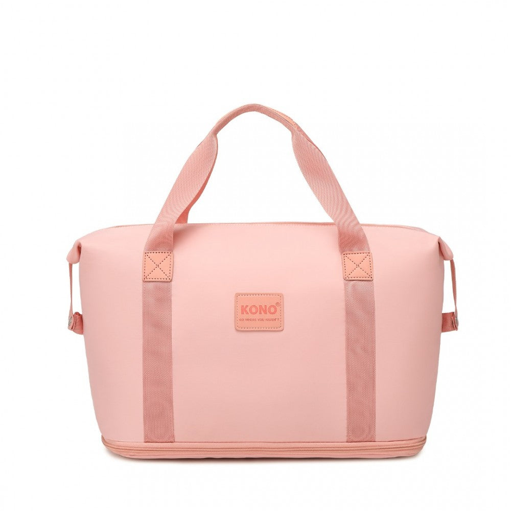 EA2212 - KONO TWO PIECES EXPANDABLE DURABLE WATERPROOF TRAVEL DUFFEL BAG SET - PINK - The Baggage Shop