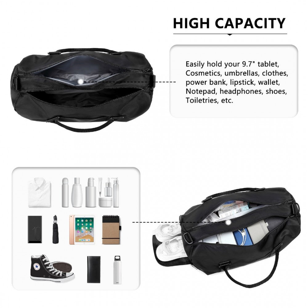 EA2213 - KONO MULTI WATERPROOF GYM BAG CARRY ON WEEKEND BAG - BLACK - The Baggage Shop