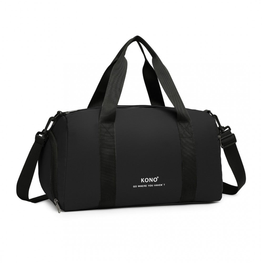 EA2305 - KONO WATERPROOF DUFFEL BAG LIGHTWEIGHT SPORTS GYM BAG WITH SHOES COMPARTMENT - BLACK - The Baggage Shop