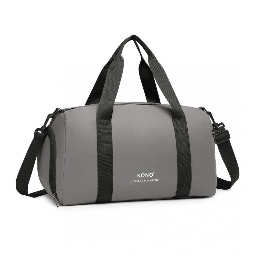 EA2305 - KONO WATERPROOF DUFFEL BAG LIGHTWEIGHT SPORTS GYM BAG WITH SHOES COMPARTMENT - GREY - The Baggage Shop