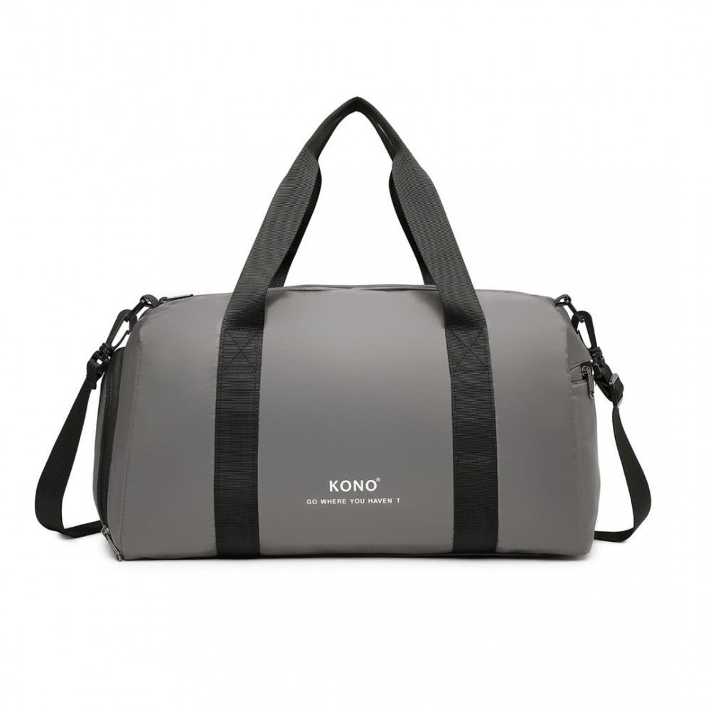 EA2305 - KONO WATERPROOF DUFFEL BAG LIGHTWEIGHT SPORTS GYM BAG WITH SHOES COMPARTMENT - GREY - The Baggage Shop
