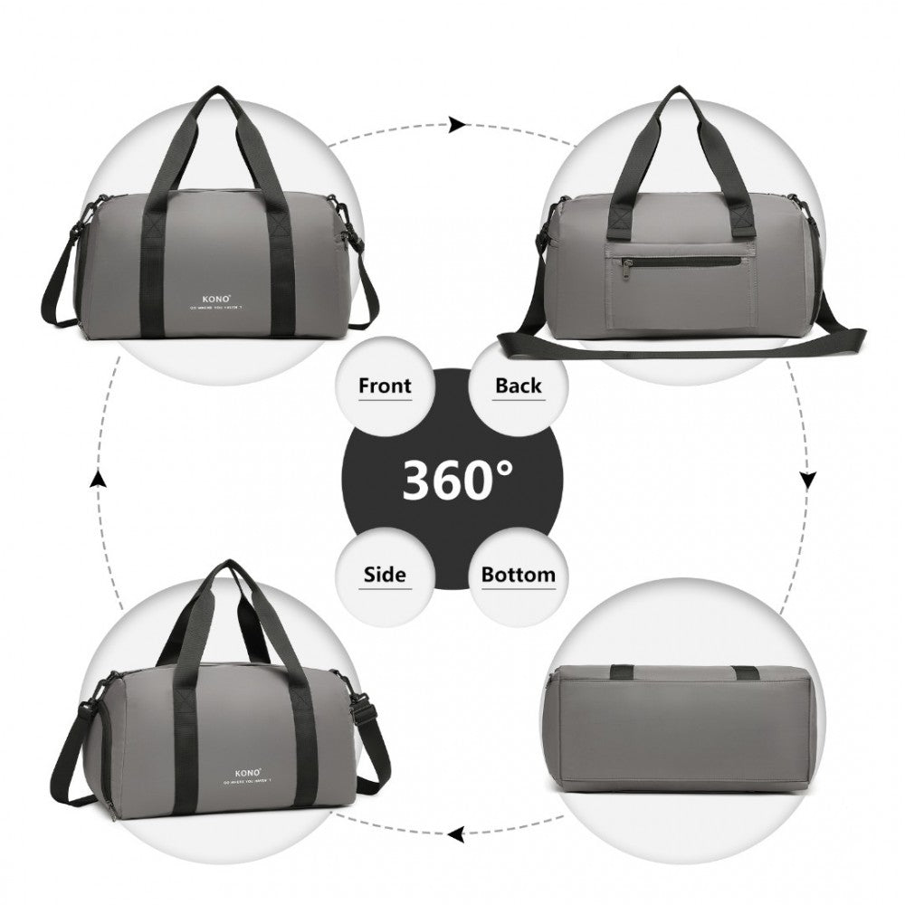 EA2305 - KONO WATERPROOF DUFFEL BAG LIGHTWEIGHT SPORTS GYM BAG WITH SHOES COMPARTMENT - GREY - The Baggage Shop