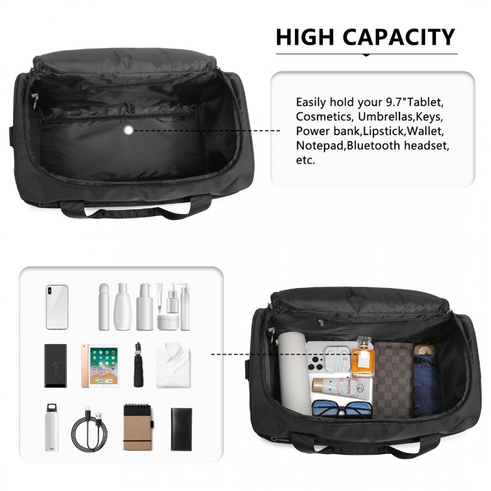 EA2321 - KONO SPACIOUS TRAVEL STORAGE BAG HANDBAG - BLACK - The Baggage Shop