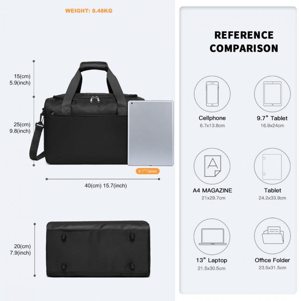 EA2321 - KONO SPACIOUS TRAVEL STORAGE BAG HANDBAG - BLACK - The Baggage Shop