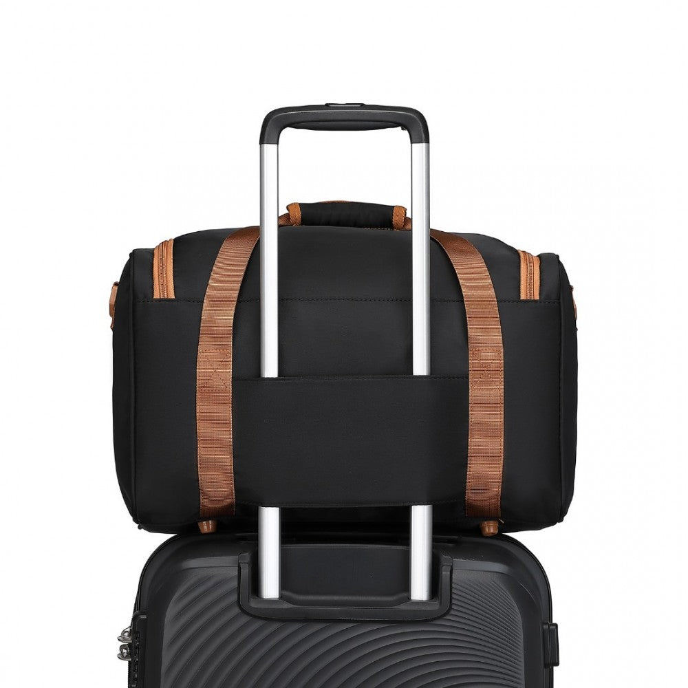EA2321 - KONO SPACIOUS TRAVEL STORAGE BAG HANDBAG - BLACK AND BROWN - The Baggage Shop