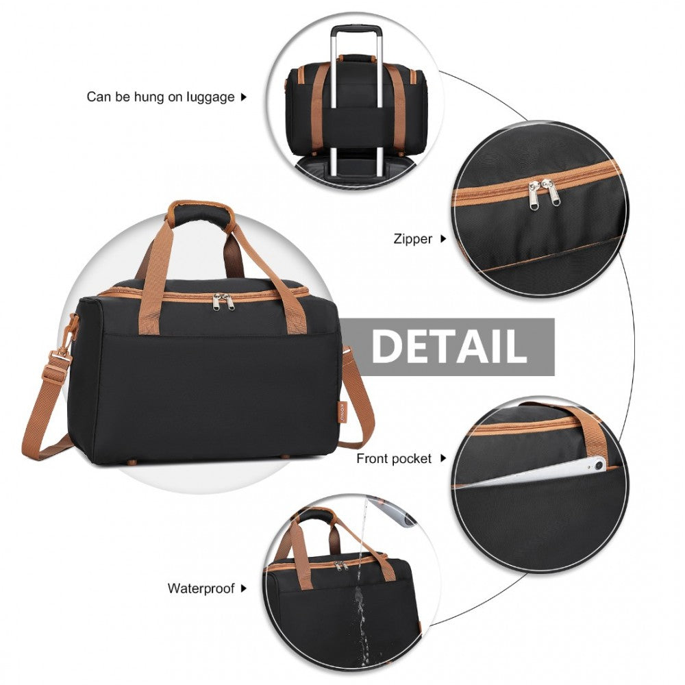 EA2321 - KONO SPACIOUS TRAVEL STORAGE BAG HANDBAG - BLACK AND BROWN - The Baggage Shop
