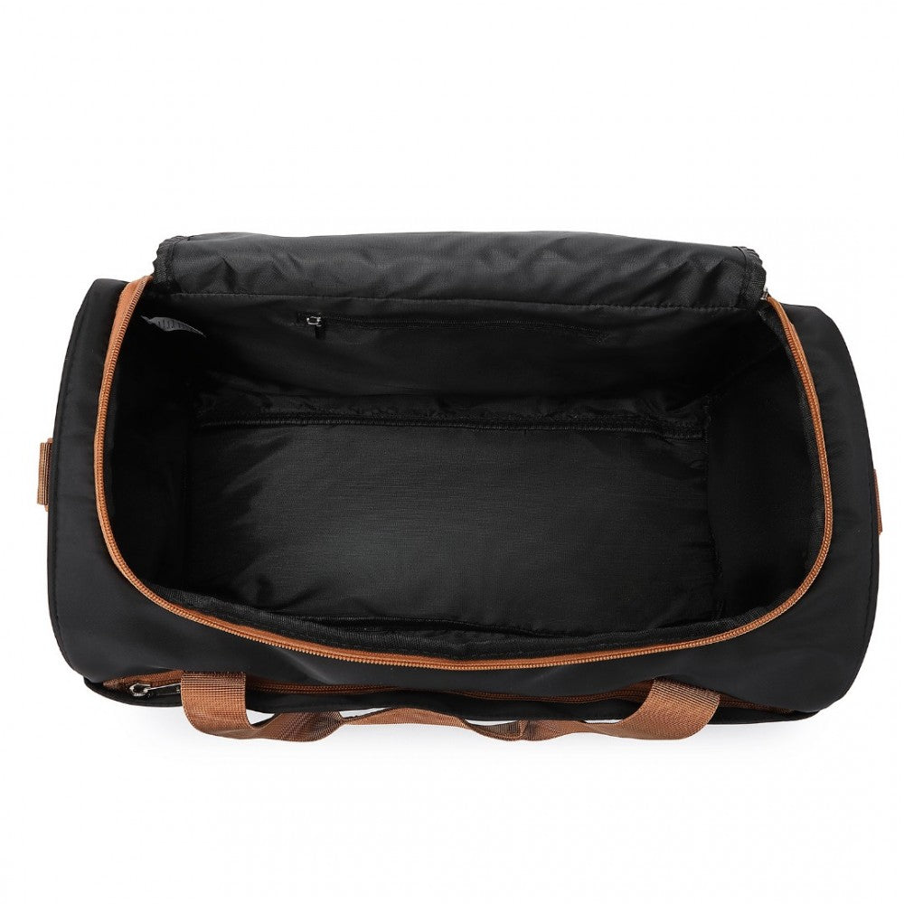 EA2321 - KONO SPACIOUS TRAVEL STORAGE BAG HANDBAG - BLACK AND BROWN - The Baggage Shop