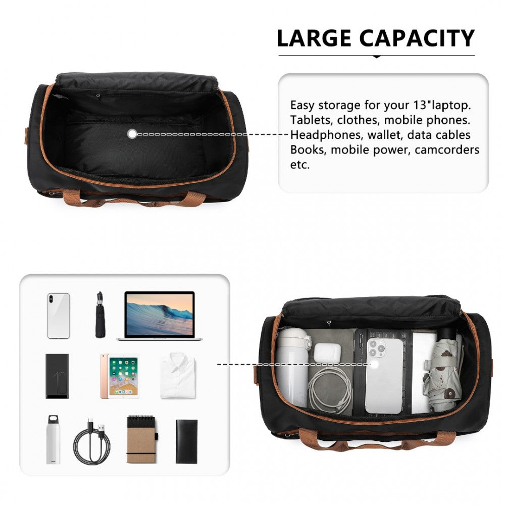 EA2321 - KONO SPACIOUS TRAVEL STORAGE BAG HANDBAG - BLACK AND BROWN - The Baggage Shop