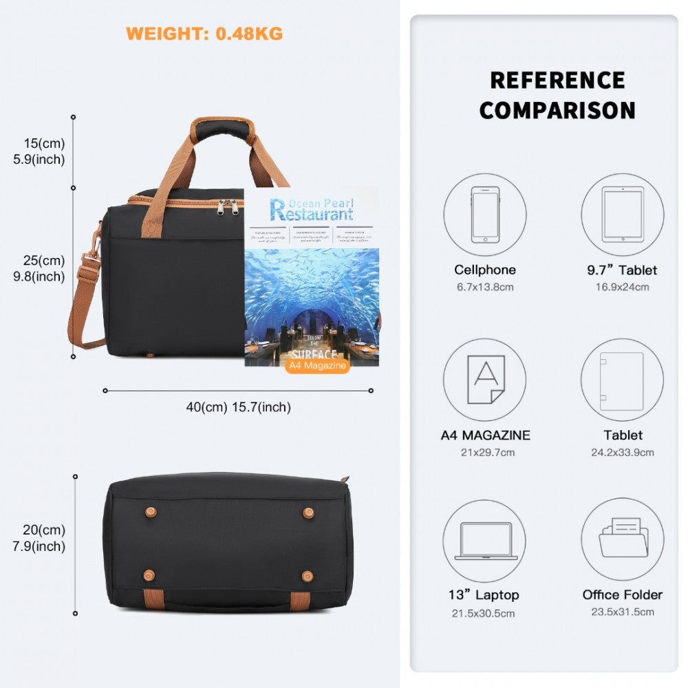 EA2321 - KONO SPACIOUS TRAVEL STORAGE BAG HANDBAG - BLACK AND BROWN - The Baggage Shop