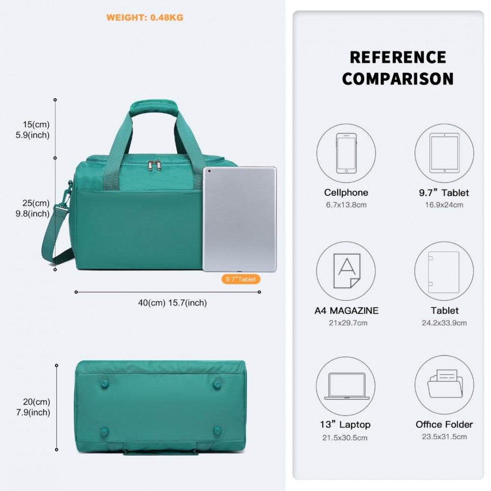 EA2321 - KONO SPACIOUS TRAVEL STORAGE BAG HANDBAG - TEAL - The Baggage Shop