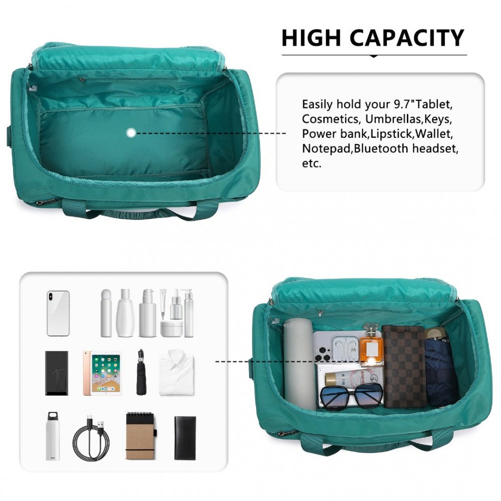 EA2321 - KONO SPACIOUS TRAVEL STORAGE BAG HANDBAG - TEAL - The Baggage Shop