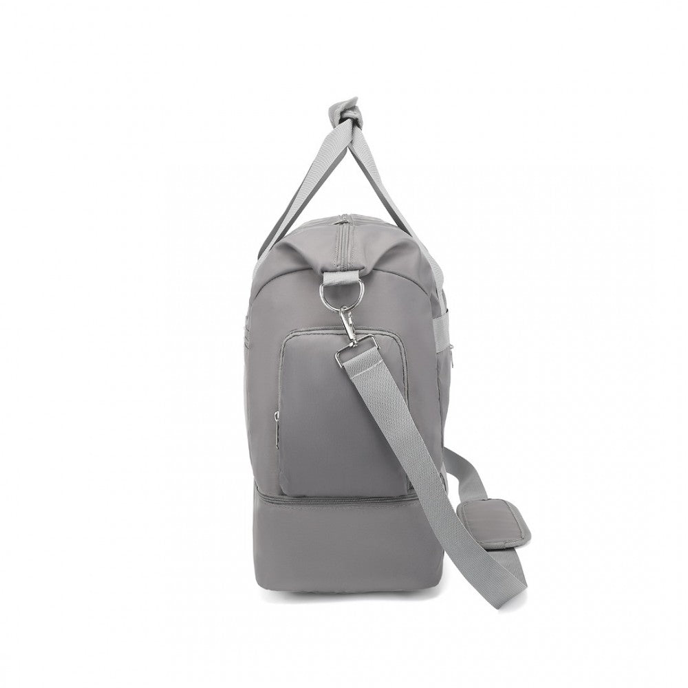EA2348 - KONO WATERPROOF MULTI-POCKET TRAVEL DUFFEL BAG SET WITH DEDICATED SHOE COMPARTMENT - GREY - The Baggage Shop