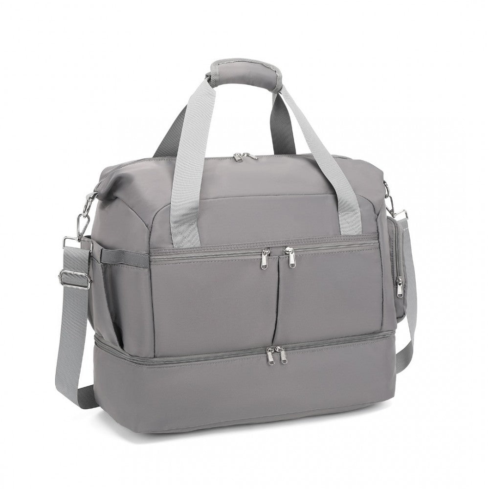 EA2348 - KONO WATERPROOF MULTI-POCKET TRAVEL DUFFEL BAG SET WITH DEDICATED SHOE COMPARTMENT - GREY - The Baggage Shop