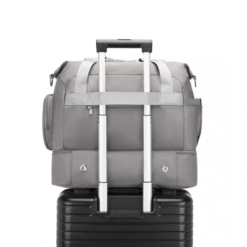 EA2348 - KONO WATERPROOF MULTI-POCKET TRAVEL DUFFEL BAG SET WITH DEDICATED SHOE COMPARTMENT - GREY - The Baggage Shop