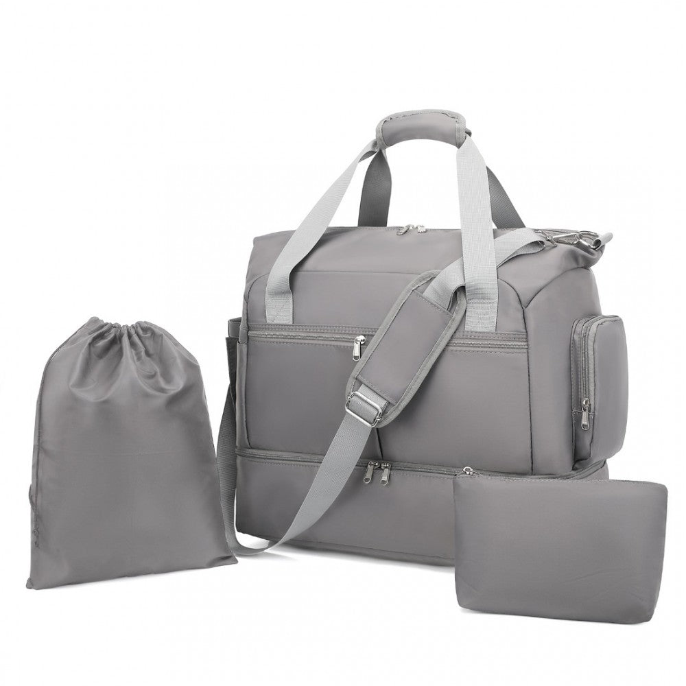 EA2348 - KONO WATERPROOF MULTI-POCKET TRAVEL DUFFEL BAG SET WITH DEDICATED SHOE COMPARTMENT - GREY - The Baggage Shop