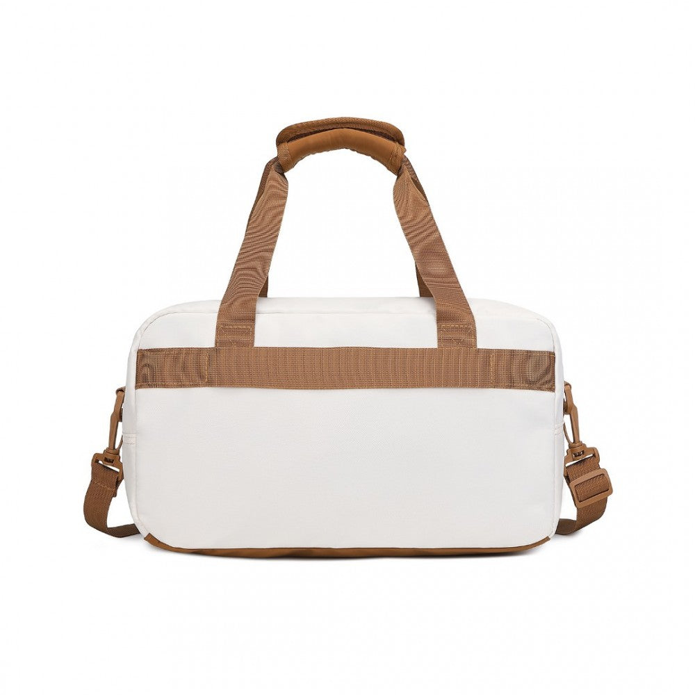 EA2369S - KONO LIGHTWEIGHT WATER-RESISTANT FOLDABLE UNDER SEAT TRAVEL CARRY-ON DUFFEL BAG SMALL - BEIGE AND BROWN - The Baggage Shop