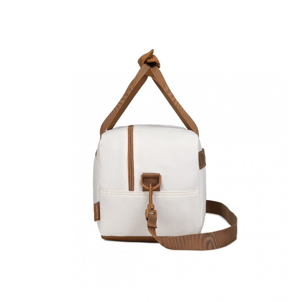 EA2369S - KONO LIGHTWEIGHT WATER-RESISTANT FOLDABLE UNDER SEAT TRAVEL CARRY-ON DUFFEL BAG SMALL - BEIGE AND BROWN - The Baggage Shop