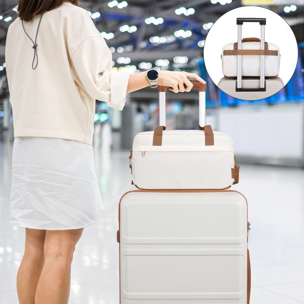 EA2369S - KONO LIGHTWEIGHT WATER-RESISTANT FOLDABLE UNDER SEAT TRAVEL CARRY-ON DUFFEL BAG SMALL - BEIGE AND BROWN - The Baggage Shop