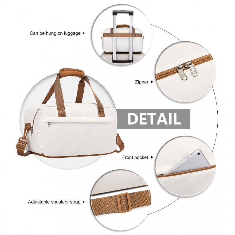 EA2369S - KONO LIGHTWEIGHT WATER-RESISTANT FOLDABLE UNDER SEAT TRAVEL CARRY-ON DUFFEL BAG SMALL - BEIGE AND BROWN - The Baggage Shop