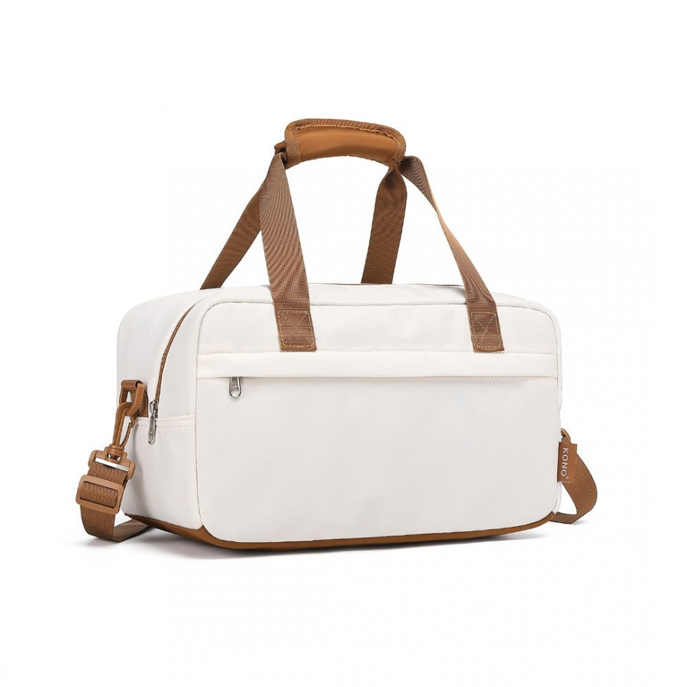 EA2369S - KONO LIGHTWEIGHT WATER-RESISTANT FOLDABLE UNDER SEAT TRAVEL CARRY-ON DUFFEL BAG SMALL - BEIGE AND BROWN - The Baggage Shop
