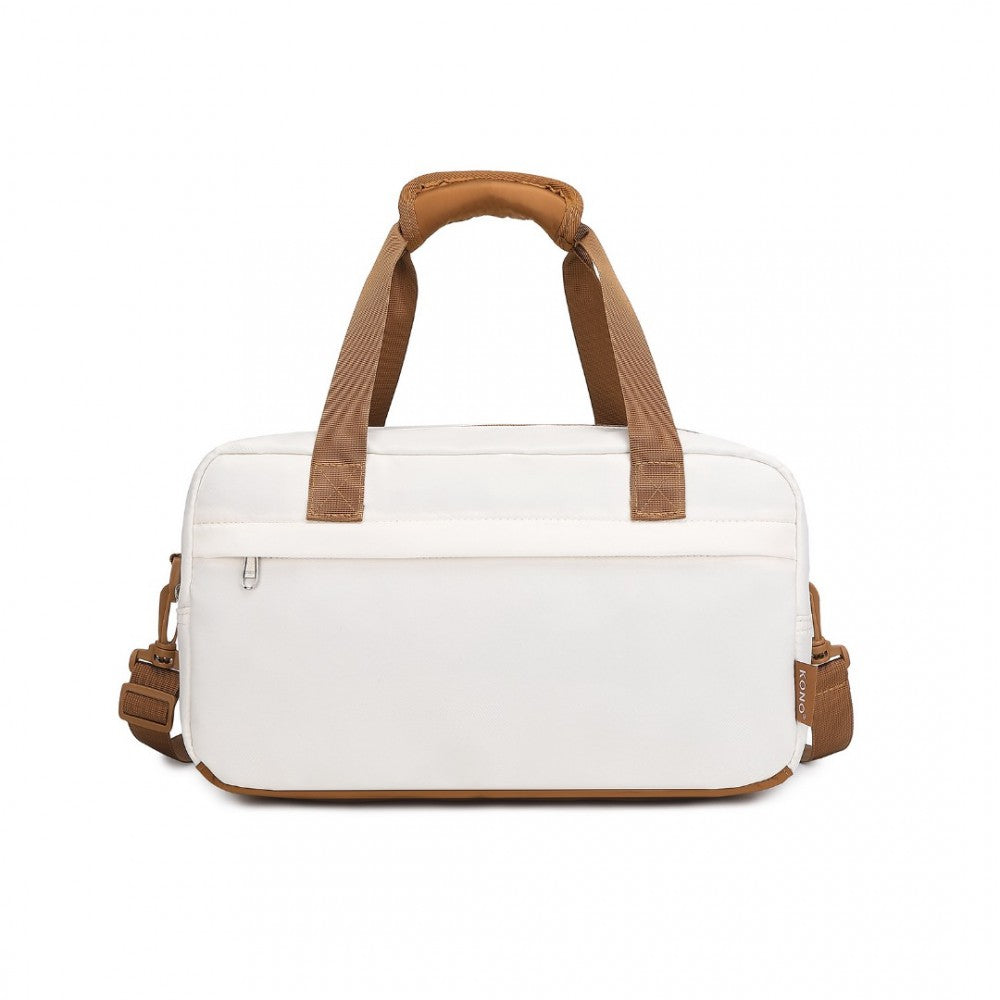 EA2369S - KONO LIGHTWEIGHT WATER-RESISTANT FOLDABLE UNDER SEAT TRAVEL CARRY-ON DUFFEL BAG SMALL - BEIGE AND BROWN - The Baggage Shop