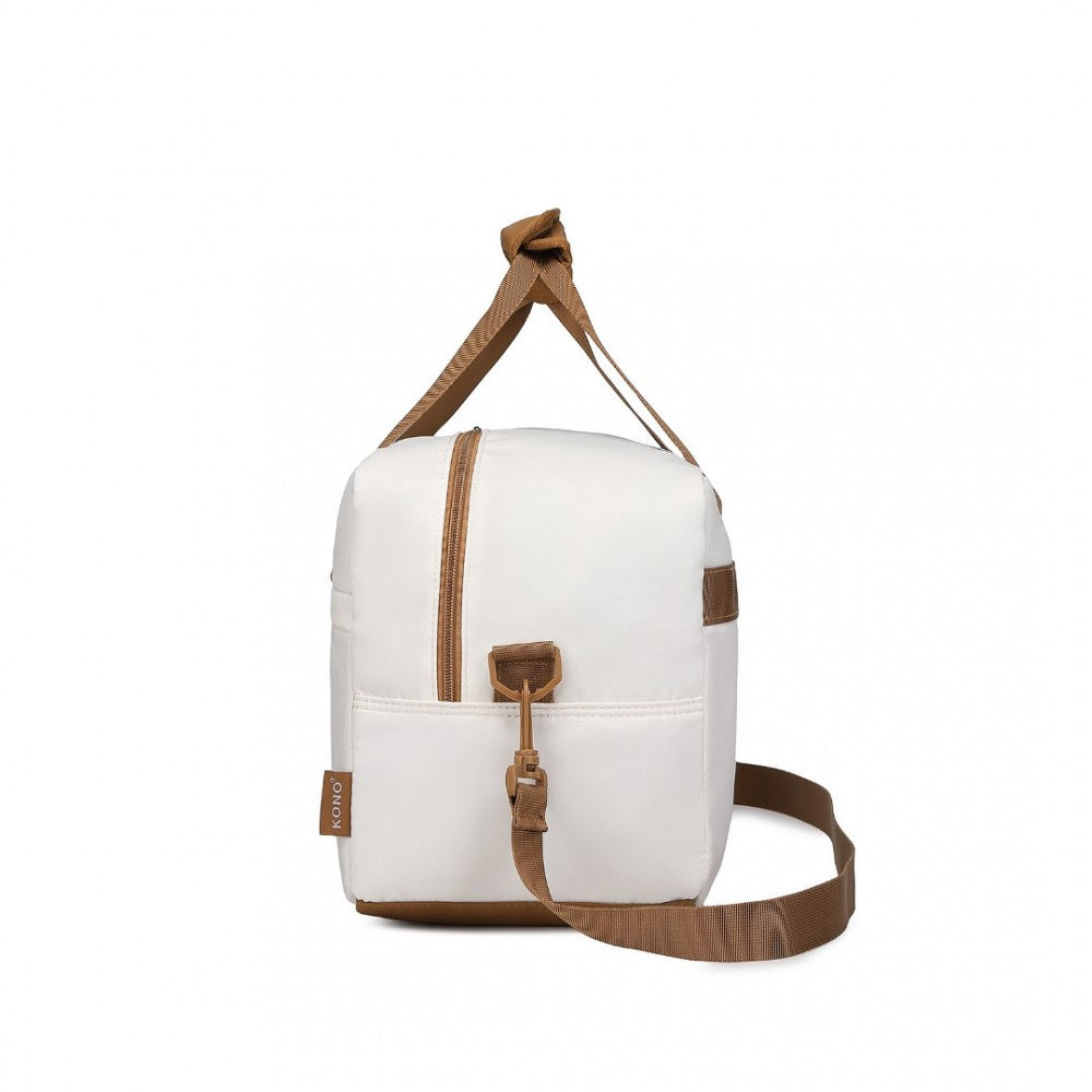 EA2369S - KONO LIGHTWEIGHT WATER-RESISTANT FOLDABLE UNDER SEAT TRAVEL CARRY-ON DUFFEL BAG SMALL - BEIGE AND BROWN - The Baggage Shop