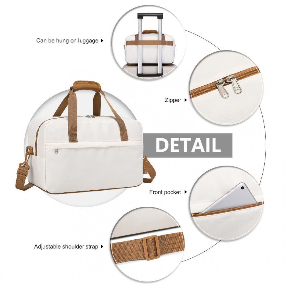 EA2369S - KONO LIGHTWEIGHT WATER-RESISTANT FOLDABLE UNDER SEAT TRAVEL CARRY-ON DUFFEL BAG SMALL - BEIGE AND BROWN - The Baggage Shop