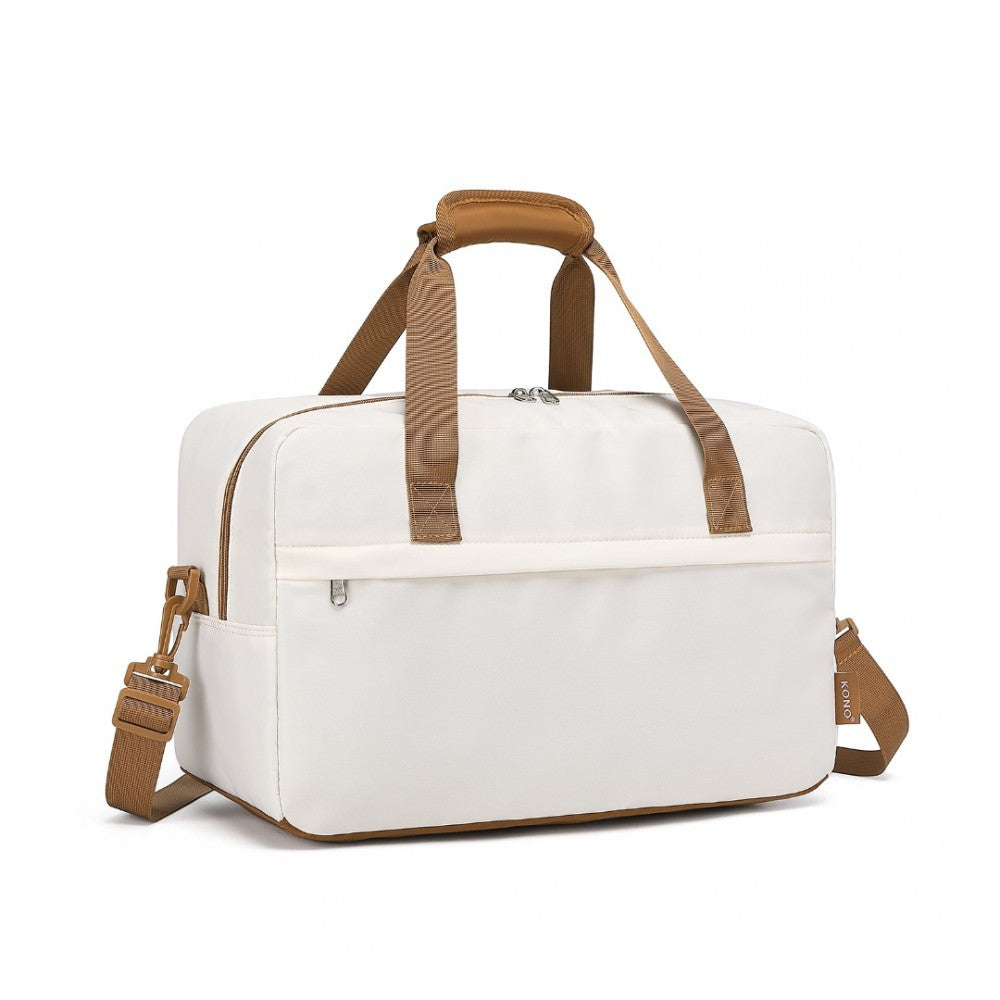 EA2369S - KONO LIGHTWEIGHT WATER-RESISTANT FOLDABLE UNDER SEAT TRAVEL CARRY-ON DUFFEL BAG SMALL - BEIGE AND BROWN - The Baggage Shop