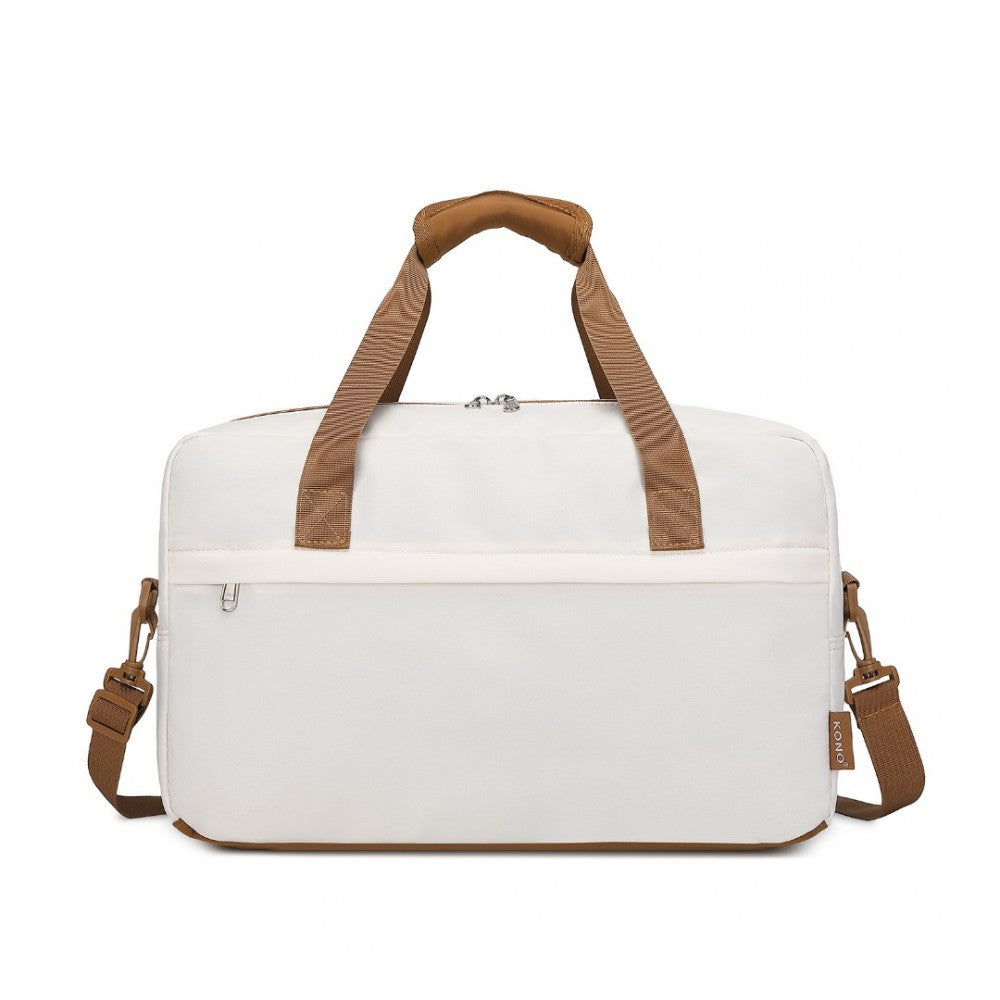 EA2369S - KONO LIGHTWEIGHT WATER-RESISTANT FOLDABLE UNDER SEAT TRAVEL CARRY-ON DUFFEL BAG SMALL - BEIGE AND BROWN - The Baggage Shop