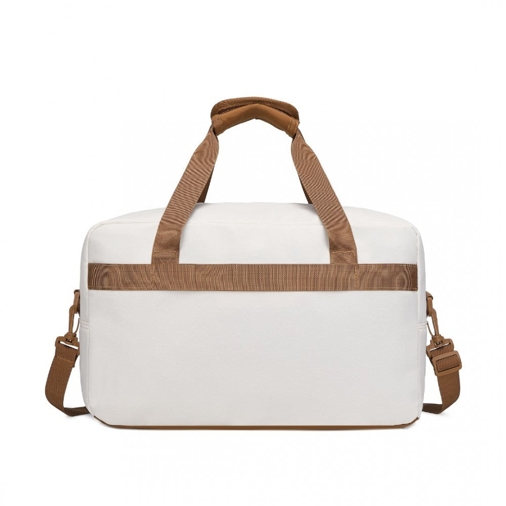 EA2369S - KONO LIGHTWEIGHT WATER-RESISTANT FOLDABLE UNDER SEAT TRAVEL CARRY-ON DUFFEL BAG SMALL - BEIGE AND BROWN - The Baggage Shop