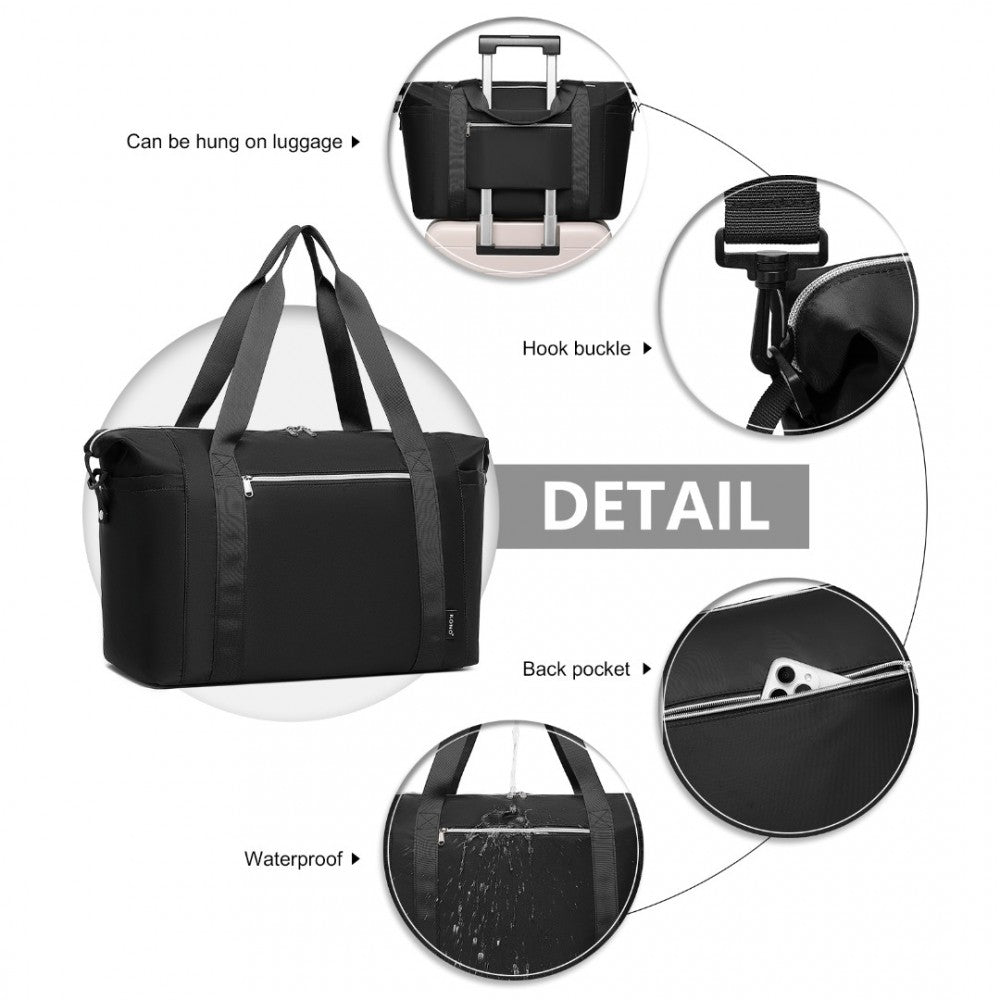 EA2402 - KONO MULTIFUNCTIONAL LARGE CAPACITY LIGHTWEIGHT WATER-RESISTANT TRAVEL AND GYM DUFFEL BAG WITH WET AND DRY SEPARATION COMPARTMENT - BLACK - The Baggage Shop