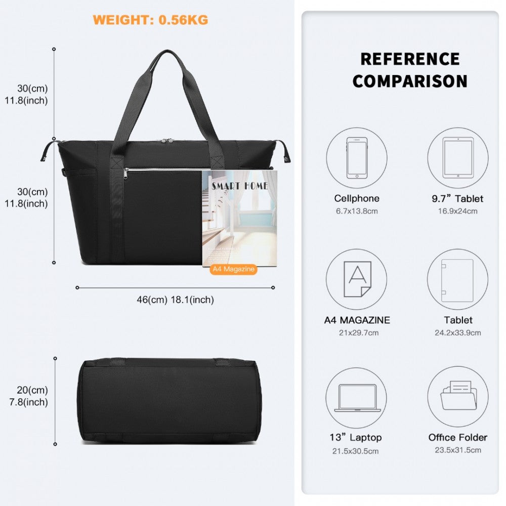 EA2402 - KONO MULTIFUNCTIONAL LARGE CAPACITY LIGHTWEIGHT WATER-RESISTANT TRAVEL AND GYM DUFFEL BAG WITH WET AND DRY SEPARATION COMPARTMENT - BLACK - The Baggage Shop