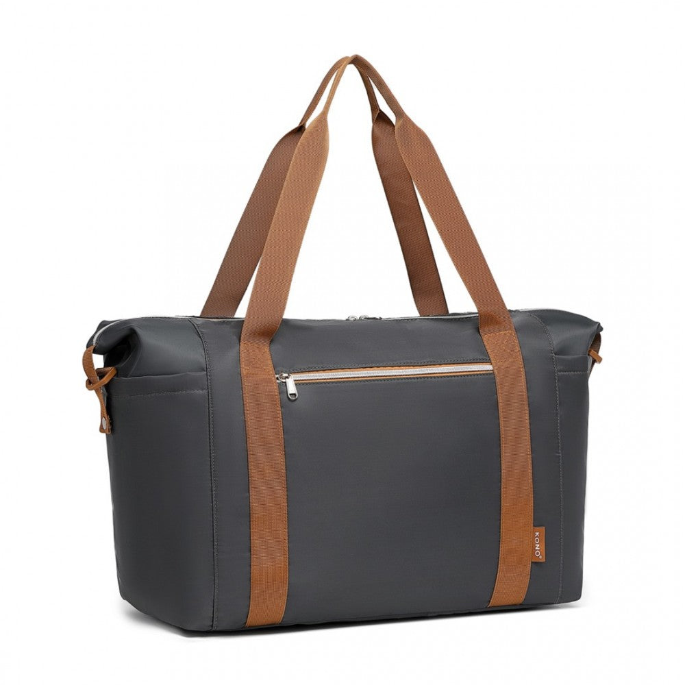 EA2402 - KONO MULTIFUNCTIONAL LARGE CAPACITY LIGHTWEIGHT WATER-RESISTANT TRAVEL AND GYM DUFFEL BAG WITH WET AND DRY SEPARATION COMPARTMENT - GREY AND BROWN - The Baggage Shop