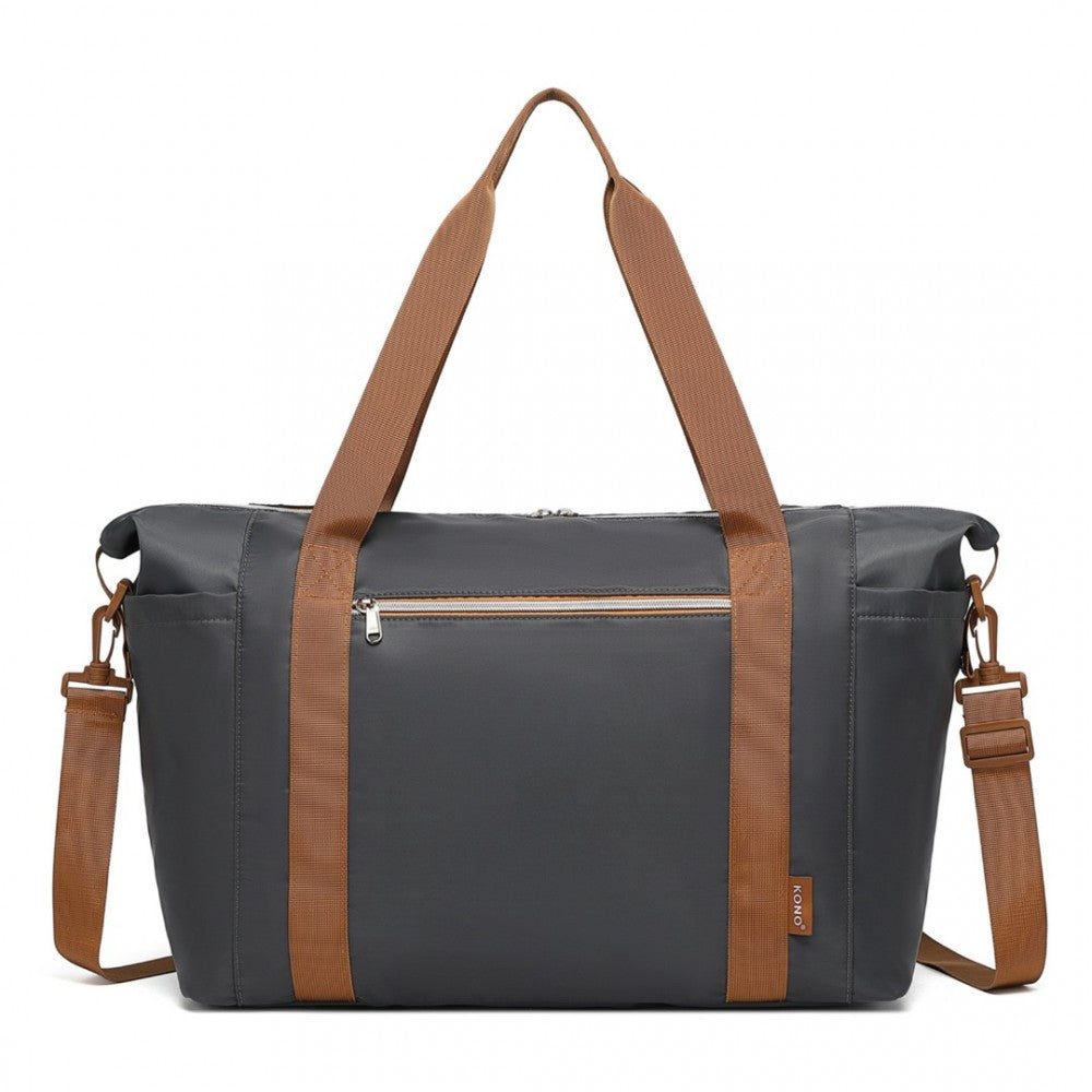 EA2402 - KONO MULTIFUNCTIONAL LARGE CAPACITY LIGHTWEIGHT WATER-RESISTANT TRAVEL AND GYM DUFFEL BAG WITH WET AND DRY SEPARATION COMPARTMENT - GREY AND BROWN - The Baggage Shop