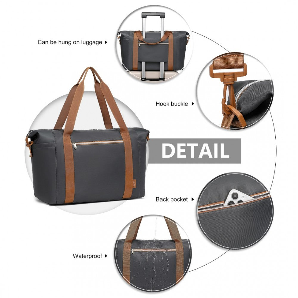 EA2402 - KONO MULTIFUNCTIONAL LARGE CAPACITY LIGHTWEIGHT WATER-RESISTANT TRAVEL AND GYM DUFFEL BAG WITH WET AND DRY SEPARATION COMPARTMENT - GREY AND BROWN - The Baggage Shop